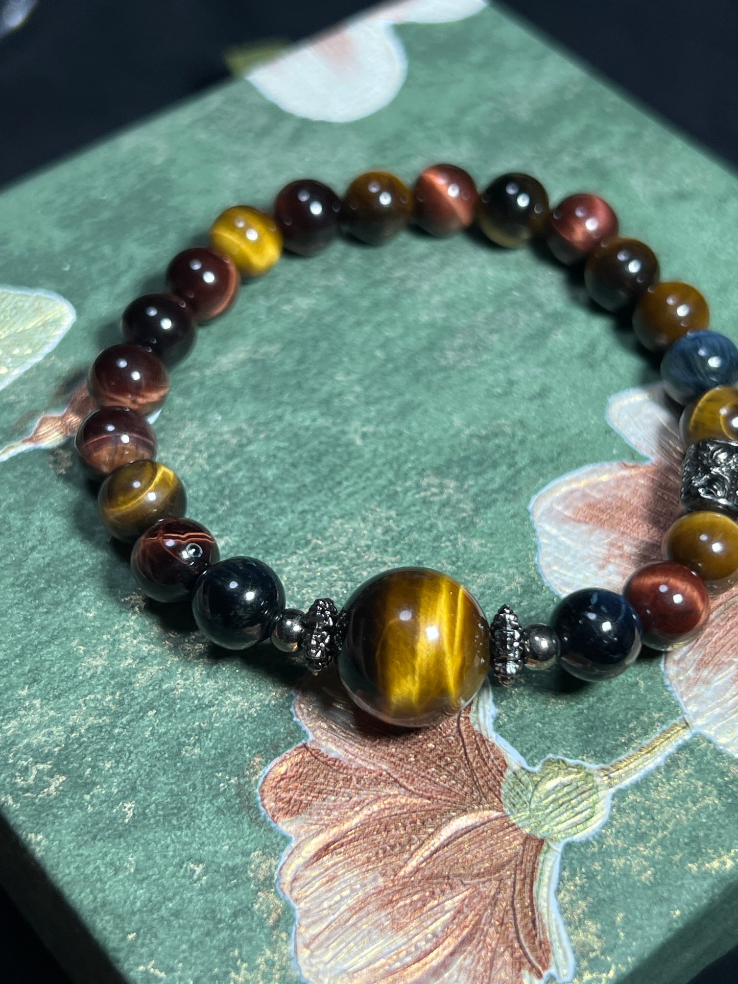 Design Bracelet | Natural Yellow, Red & Blue Tiger Eye