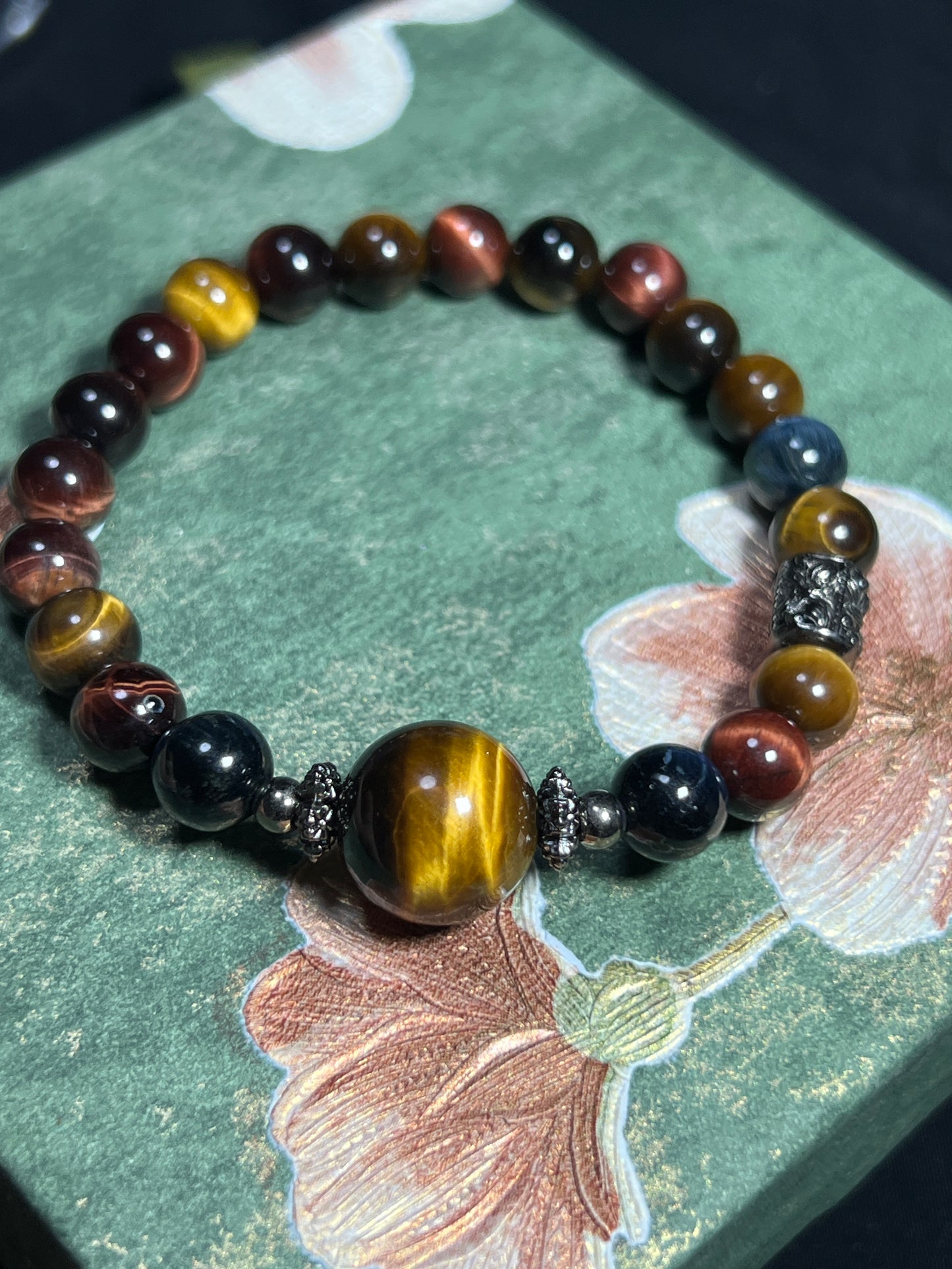 Design Bracelet | Natural Yellow, Red & Blue Tiger Eye