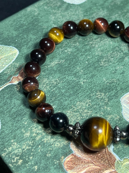 Design Bracelet | Natural Yellow, Red & Blue Tiger Eye