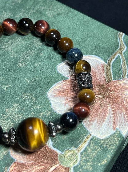 Design Bracelet | Natural Yellow, Red & Blue Tiger Eye