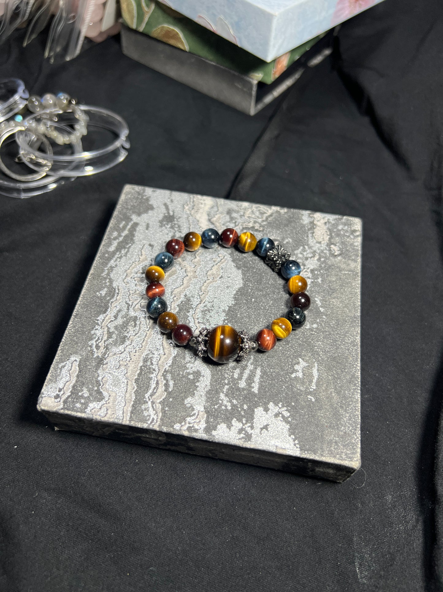 Design Bracelet | Natural Yellow, Red & Blue Tiger Eye