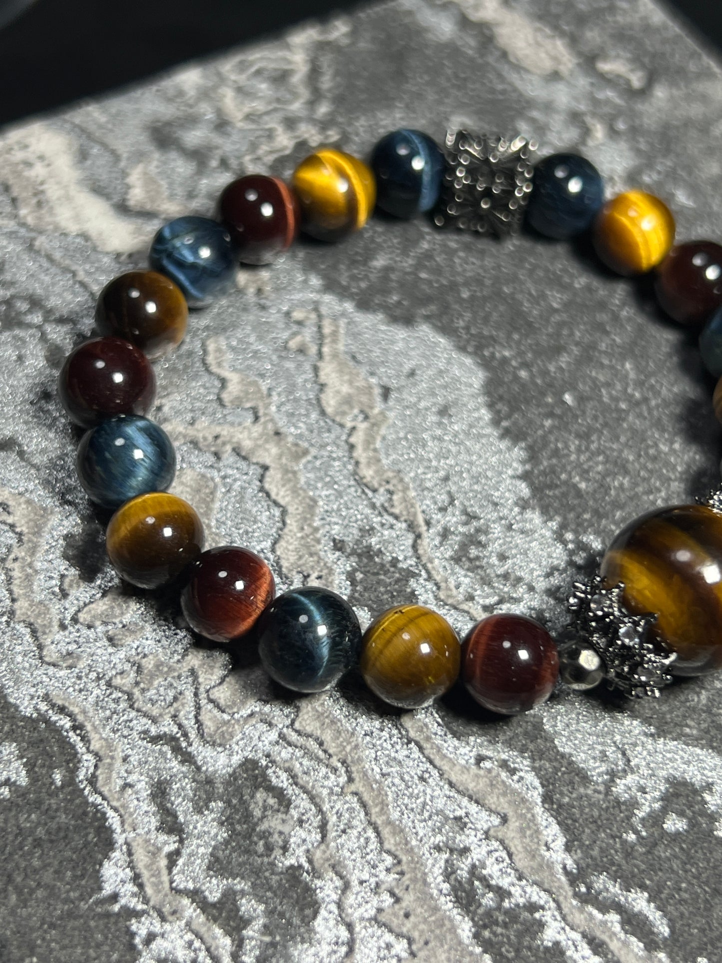 Design Bracelet | Natural Yellow, Red & Blue Tiger Eye