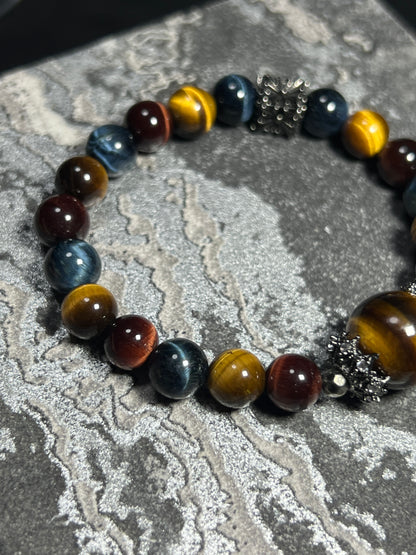Design Bracelet | Natural Yellow, Red & Blue Tiger Eye