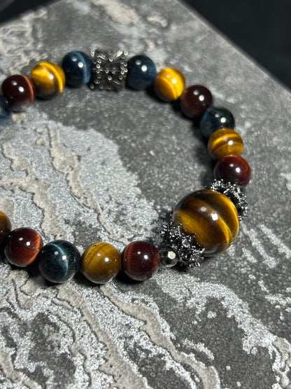 Design Bracelet | Natural Yellow, Red & Blue Tiger Eye