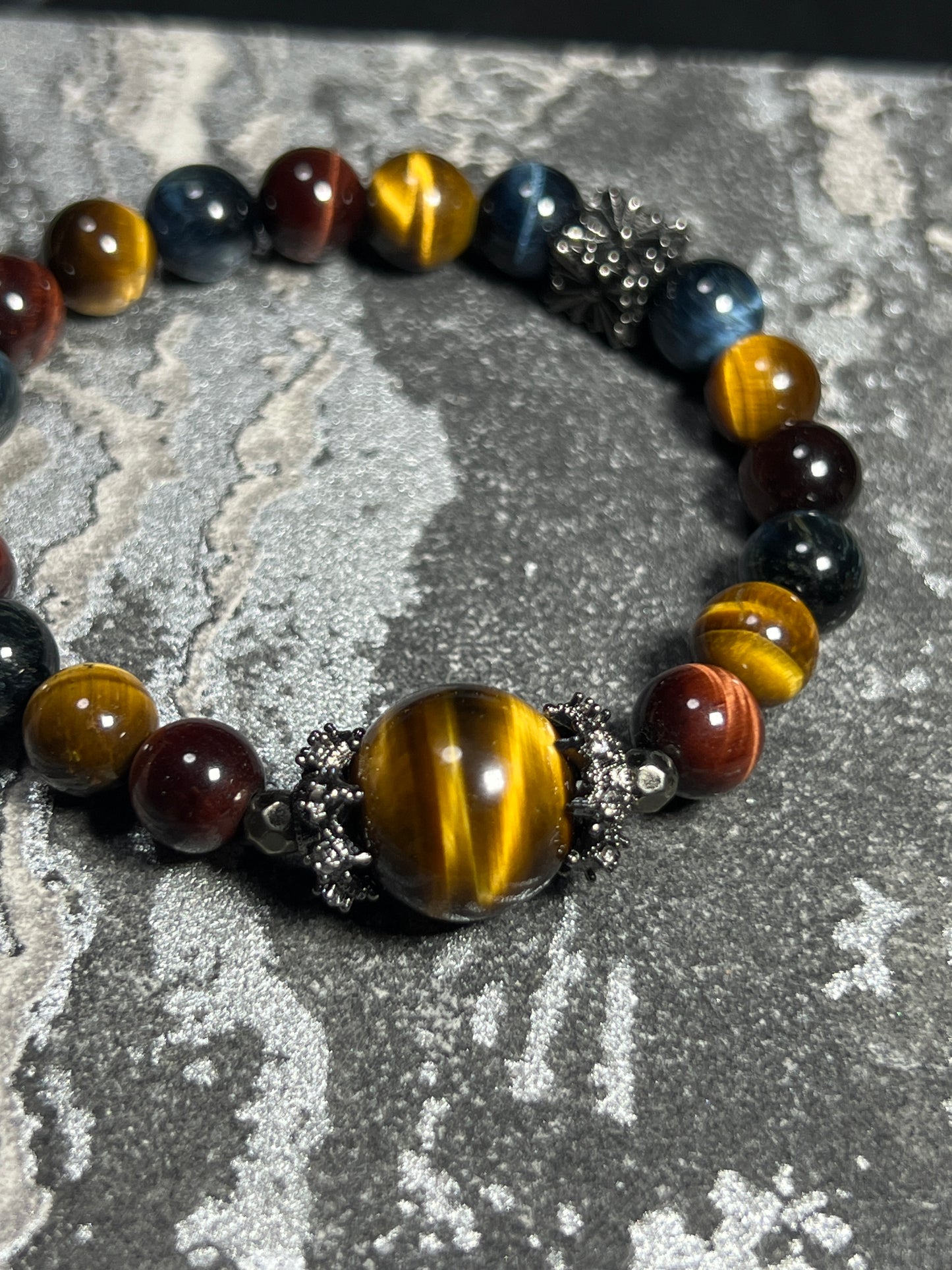 Design Bracelet | Natural Yellow, Red & Blue Tiger Eye