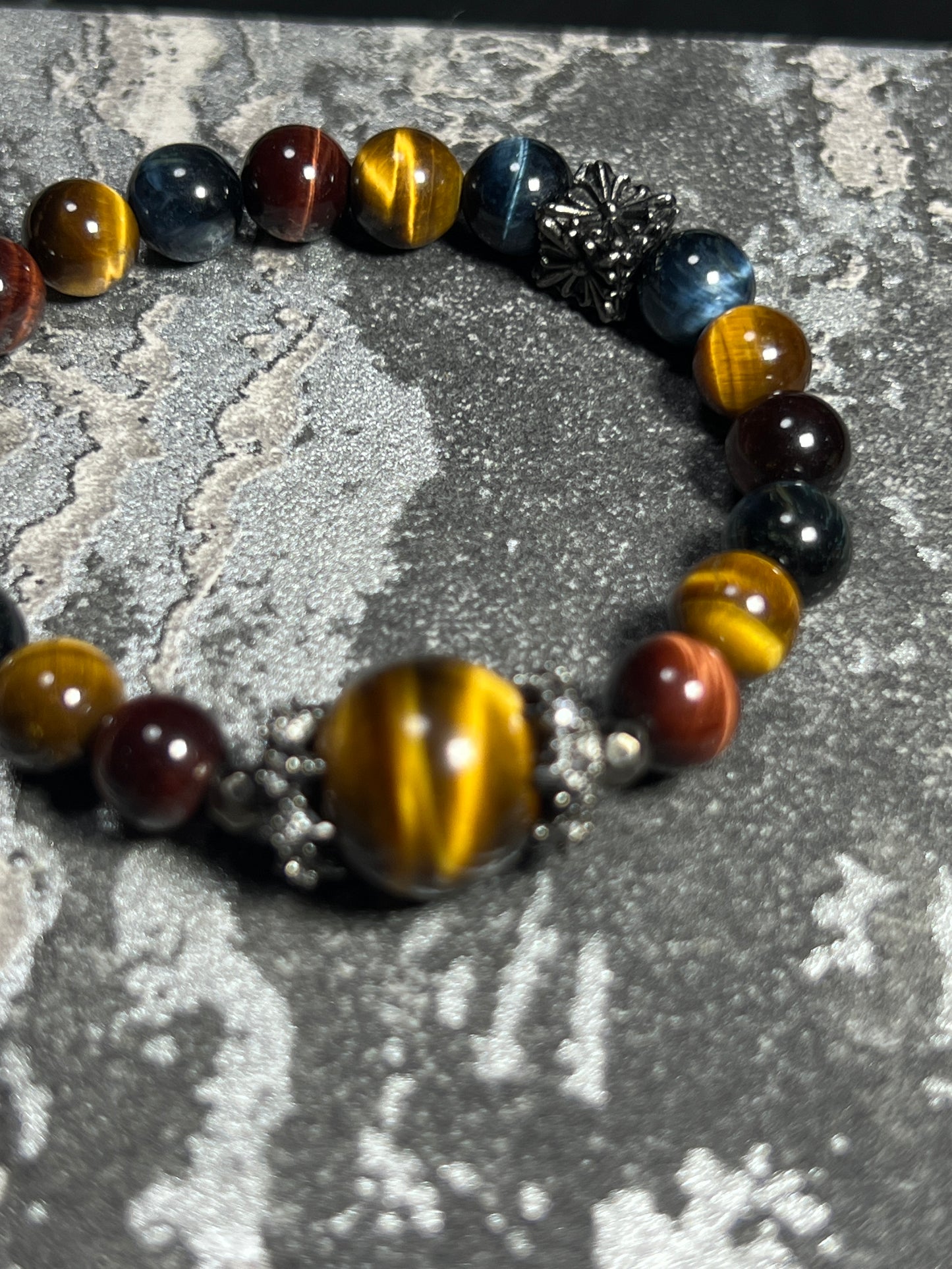 Design Bracelet | Natural Yellow, Red & Blue Tiger Eye
