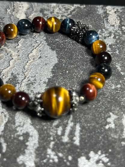 Design Bracelet | Natural Yellow, Red & Blue Tiger Eye