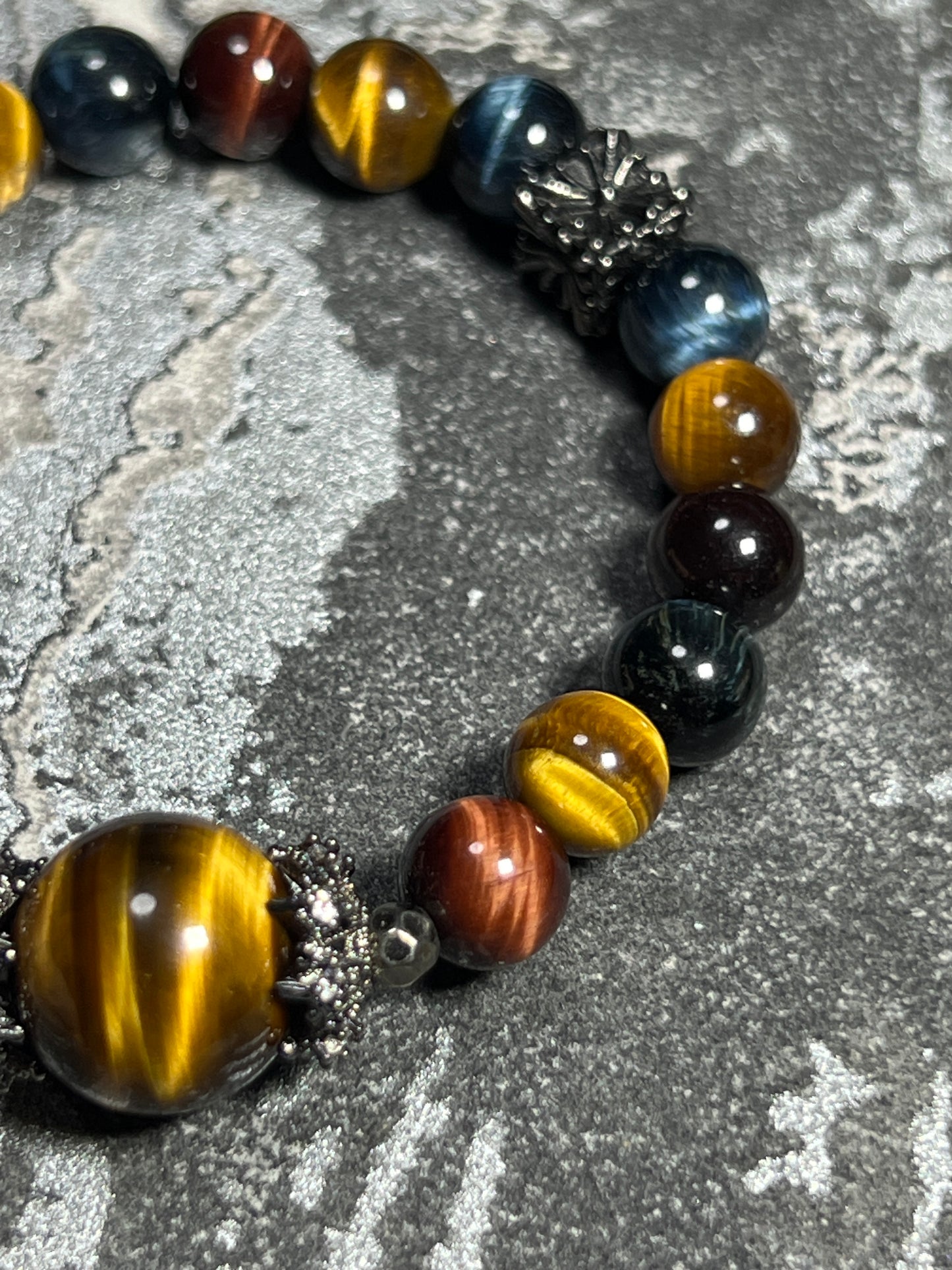 Design Bracelet | Natural Yellow, Red & Blue Tiger Eye