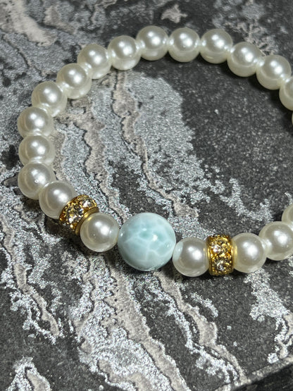 Design Bracelet | Natural Larimar & Pearl