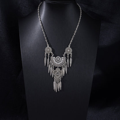 Vintage Ethnic Portrait Coin Tassel Necklace