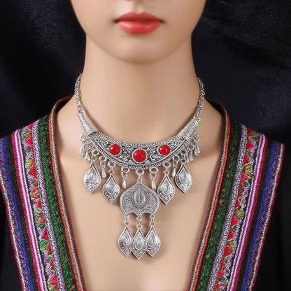 Vintage Ethnic Portrait Coin Tassel Necklace