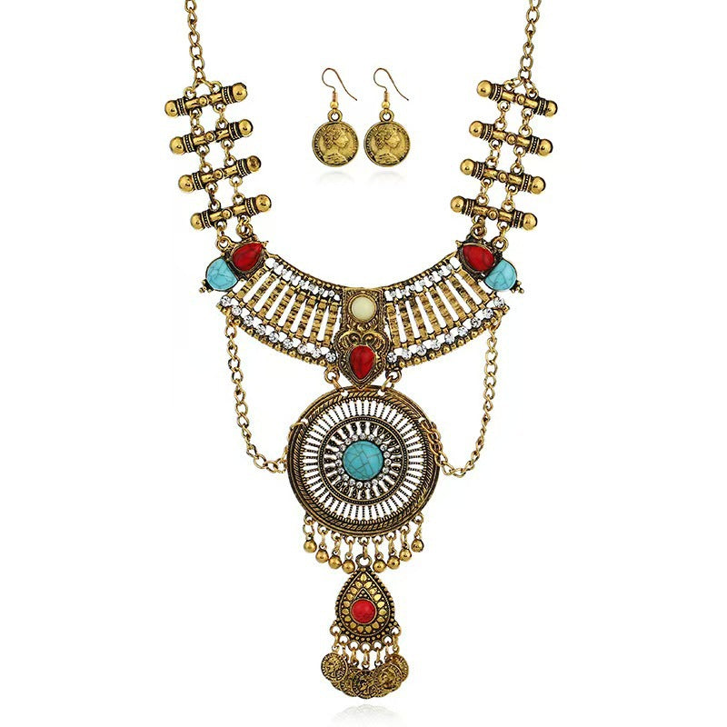 Vintage Ethnic Portrait Coin Tassel Necklace