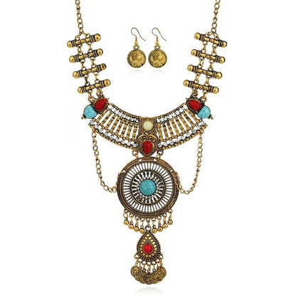 Vintage Ethnic Portrait Coin Tassel Necklace