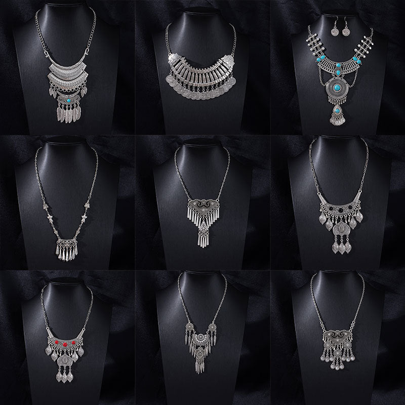 Vintage Ethnic Portrait Coin Tassel Necklace