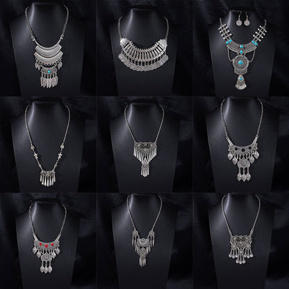 Vintage Ethnic Portrait Coin Tassel Necklace