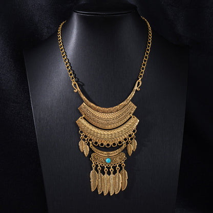 Vintage Ethnic Portrait Coin Tassel Necklace