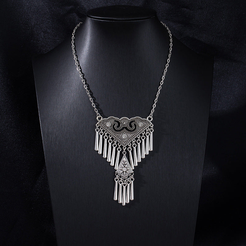 Vintage Ethnic Portrait Coin Tassel Necklace