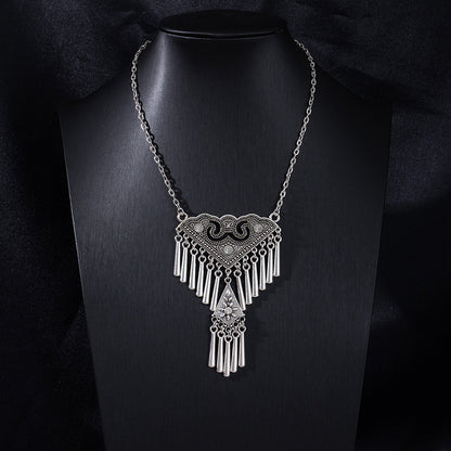 Vintage Ethnic Portrait Coin Tassel Necklace