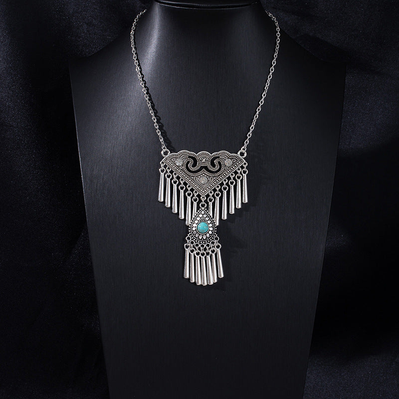 Vintage Ethnic Portrait Coin Tassel Necklace