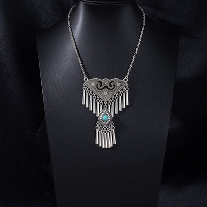 Vintage Ethnic Portrait Coin Tassel Necklace