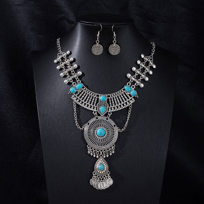 Vintage Ethnic Portrait Coin Tassel Necklace