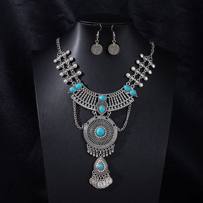 Vintage Ethnic Portrait Coin Tassel Necklace