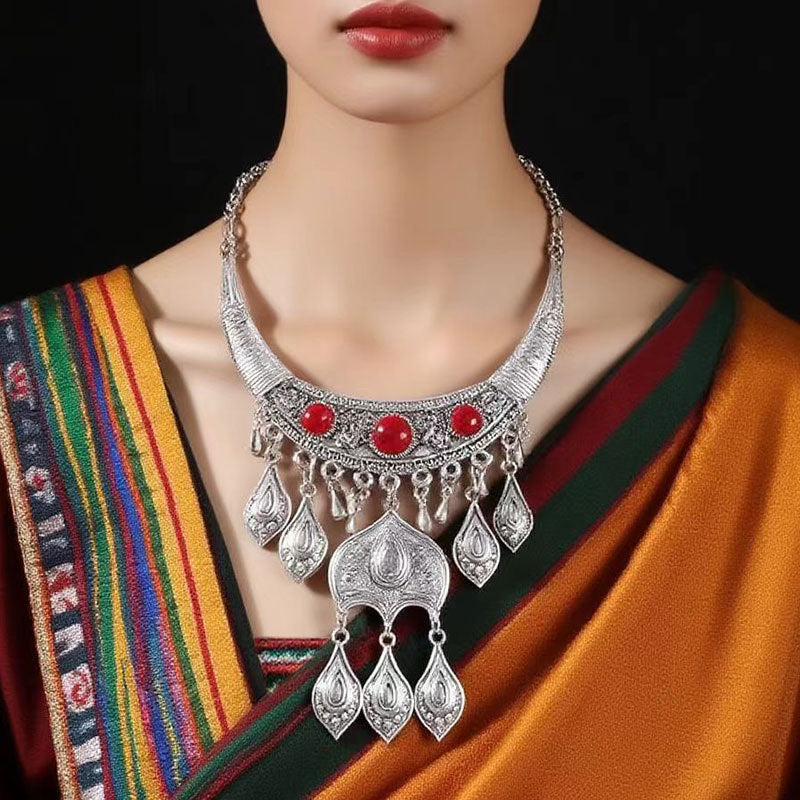 Vintage Ethnic Portrait Coin Tassel Necklace