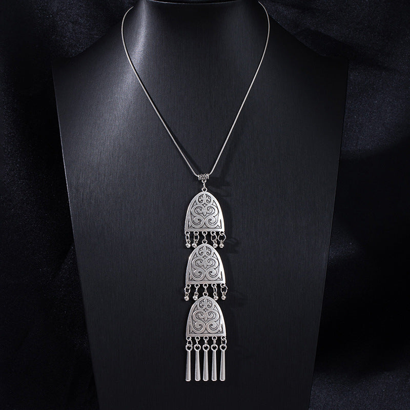 Vintage Ethnic Portrait Coin Tassel Necklace