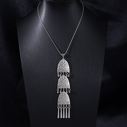 Vintage Ethnic Portrait Coin Tassel Necklace