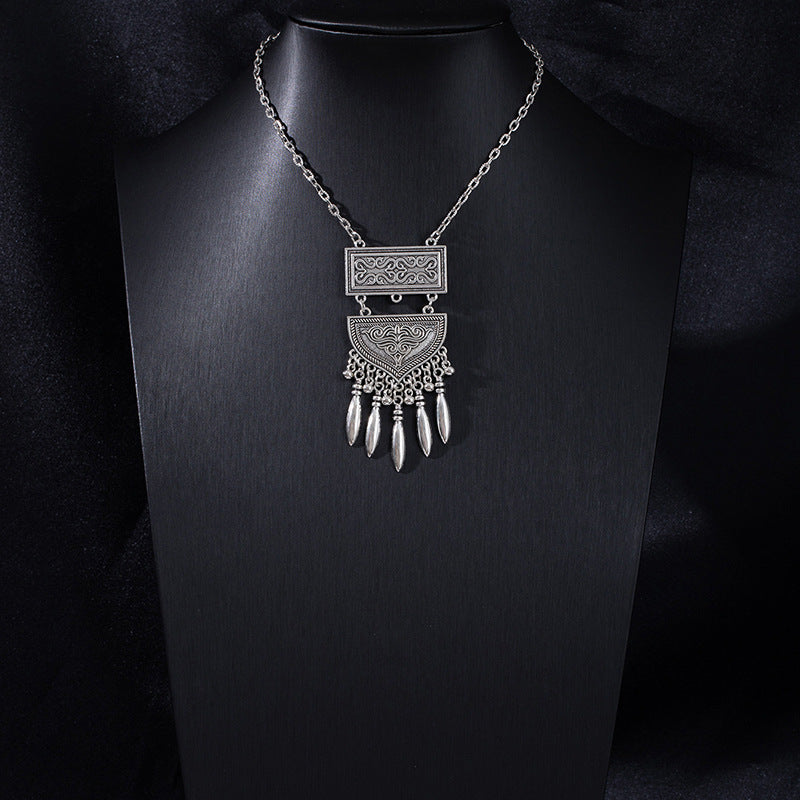 Vintage Ethnic Portrait Coin Tassel Necklace