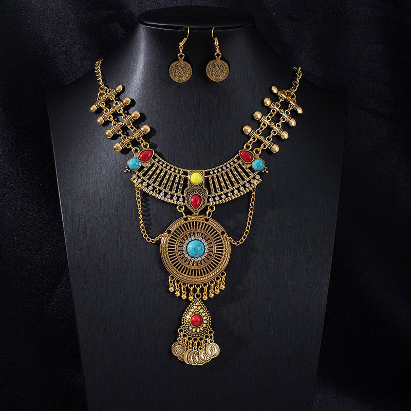 Vintage Ethnic Portrait Coin Tassel Necklace