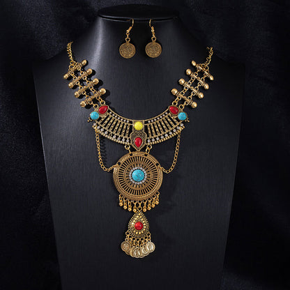 Vintage Ethnic Portrait Coin Tassel Necklace