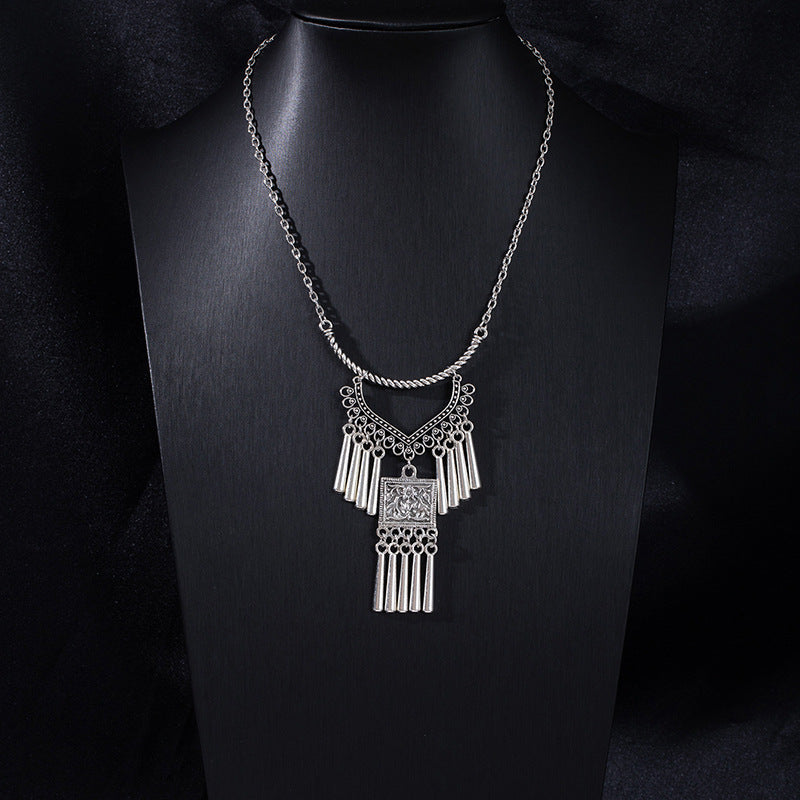 Vintage Ethnic Portrait Coin Tassel Necklace